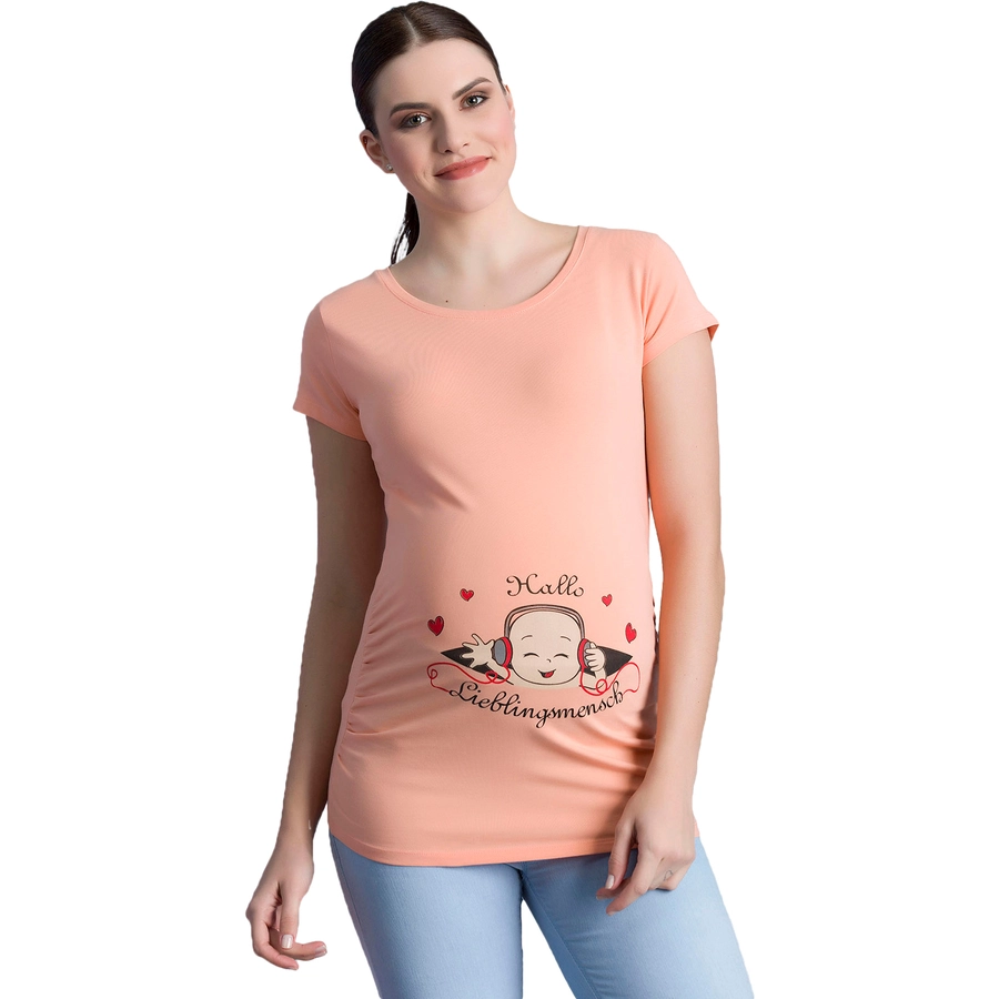 M.M.C. Umstandsshirt Hallo Lieblingsmensch mit Motiv Lachsfarbe