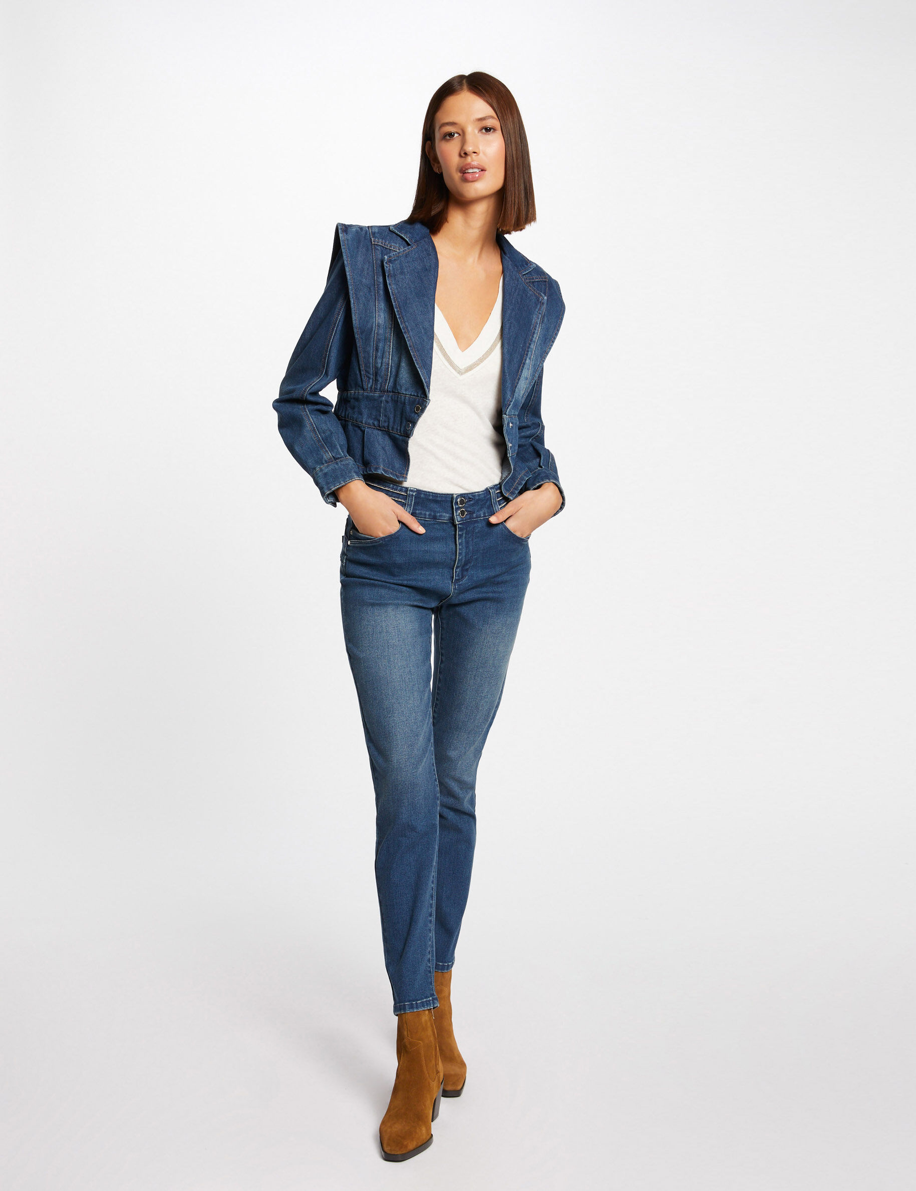 Veste cintrée en jean avec épaulettes jean stone femme - jean_stone