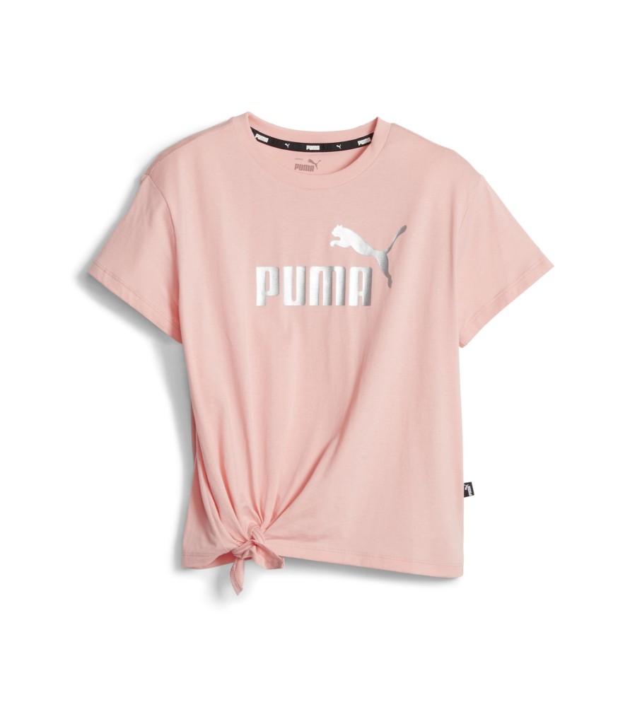 Camiseta Puma Essentials+ Logo com nó rosa