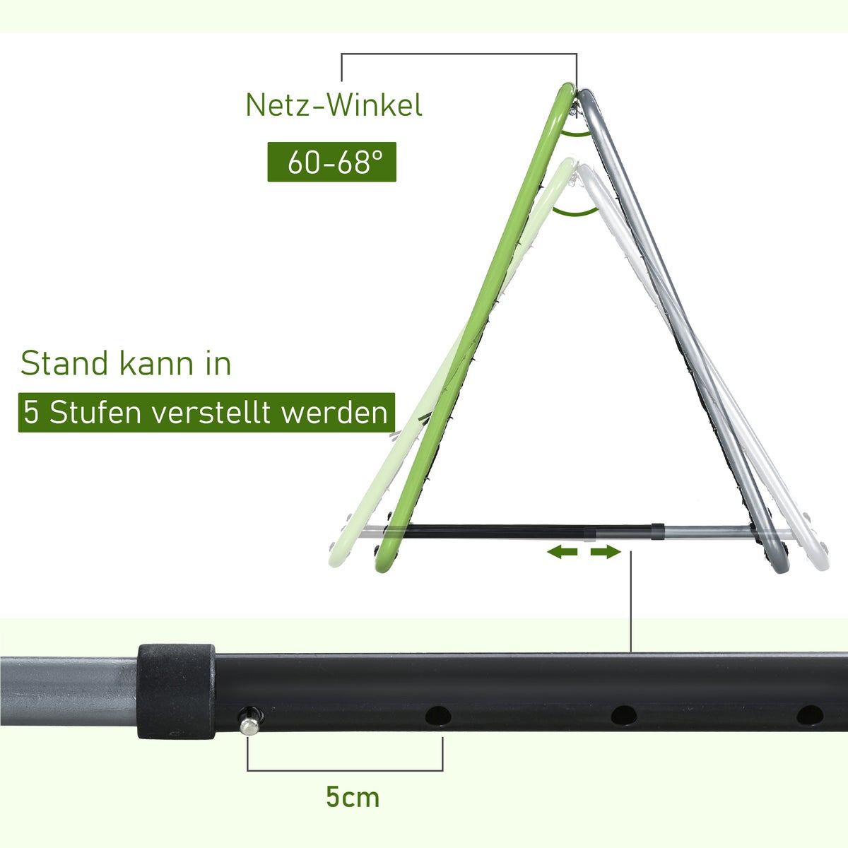 HOMCOM Voetbal Rebounder, Kickback Goal, Dubbelzijdige Rebound, Verstelbaar in 5 Niveaus, 75 x 75 x 64 cm, Metaal, Groen+Zwart