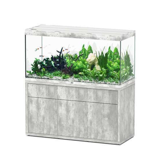 Aquarium et Meuble 2 portes Sublime Led 2.0 Béton L.150x P.50x H.75 cm