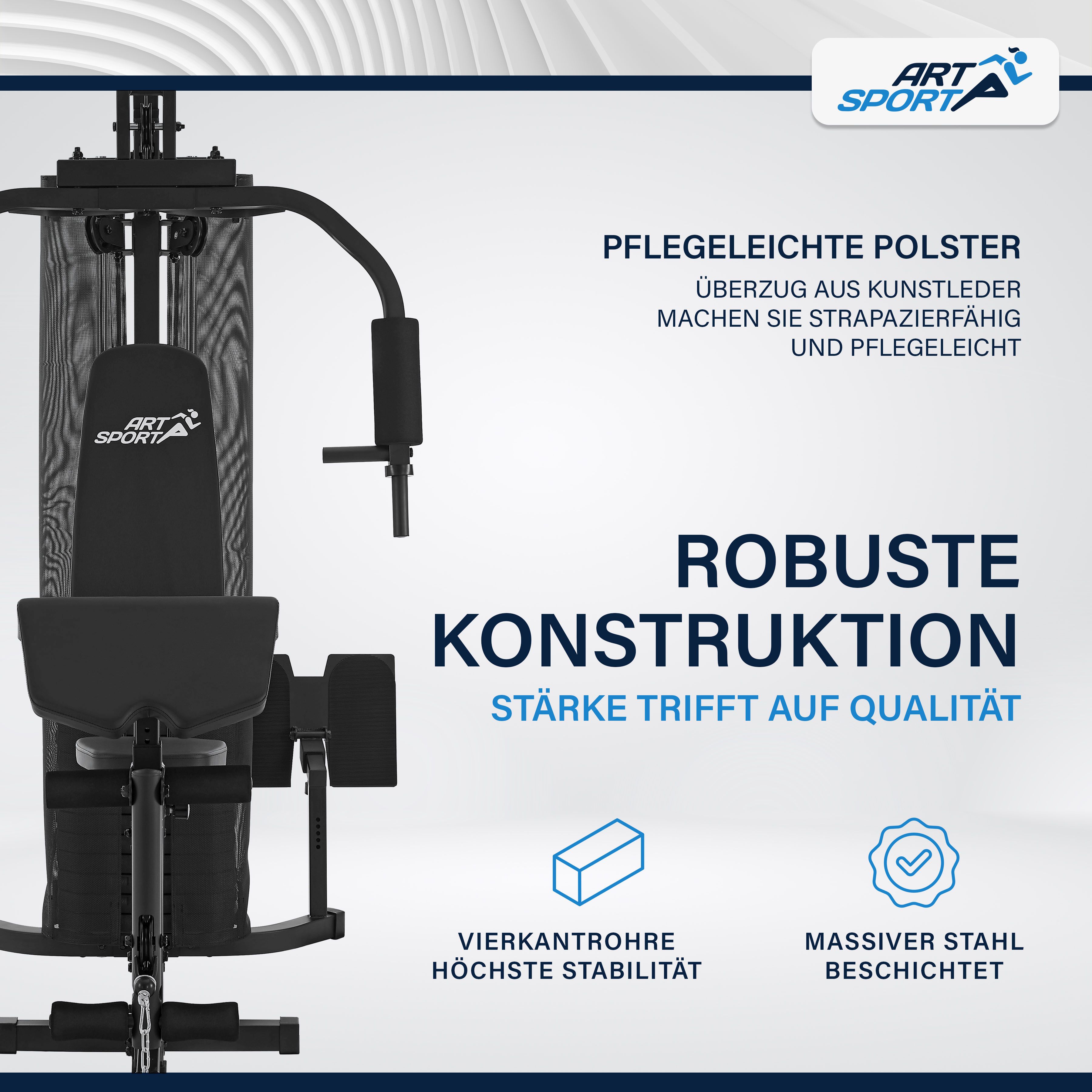 ArtSport Kraftstation ProfiGym 3000 mit 14 Gewichten, 77 kg - Bizeps, Lattzug, Butterfly - Schwarz