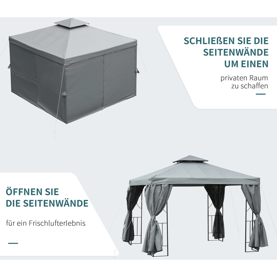Outsunny Gartenpavillon mit Doppeldach grau