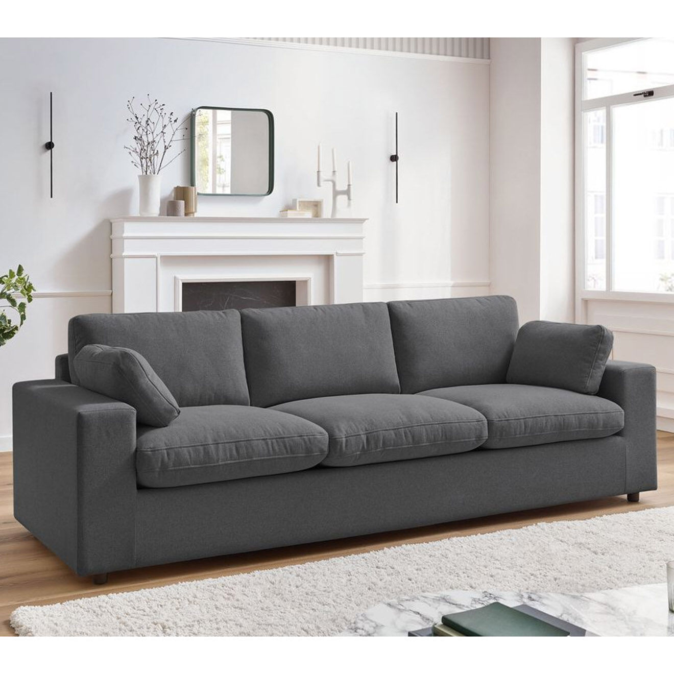 Bobochic Canapé droit fixe 3 places belair gris foncé - 250x93x80 cm