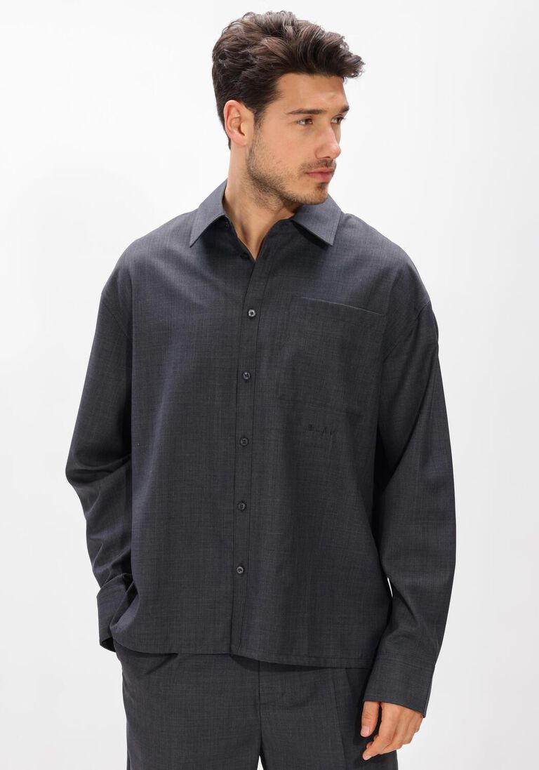 donkergrijze olaf hussein casual overhemd wool blend boxy ls shirt