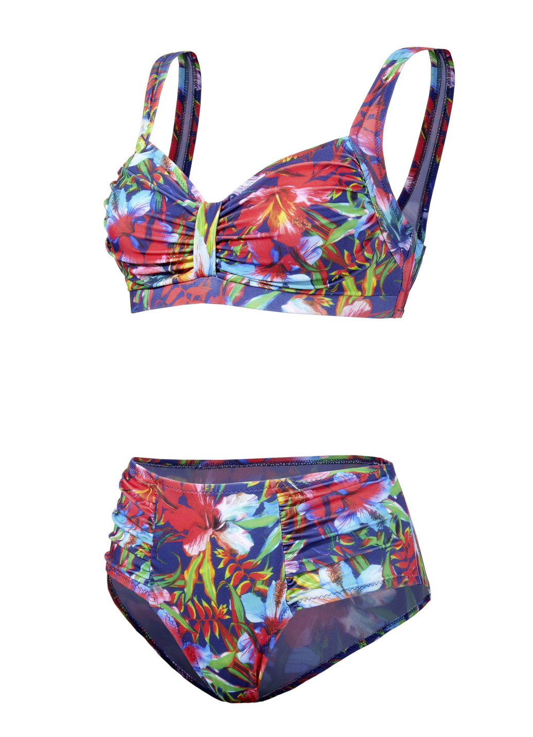 Bikini mit herausnehmbaren Softschalen, Zierschlaufe und Druckdessin allover