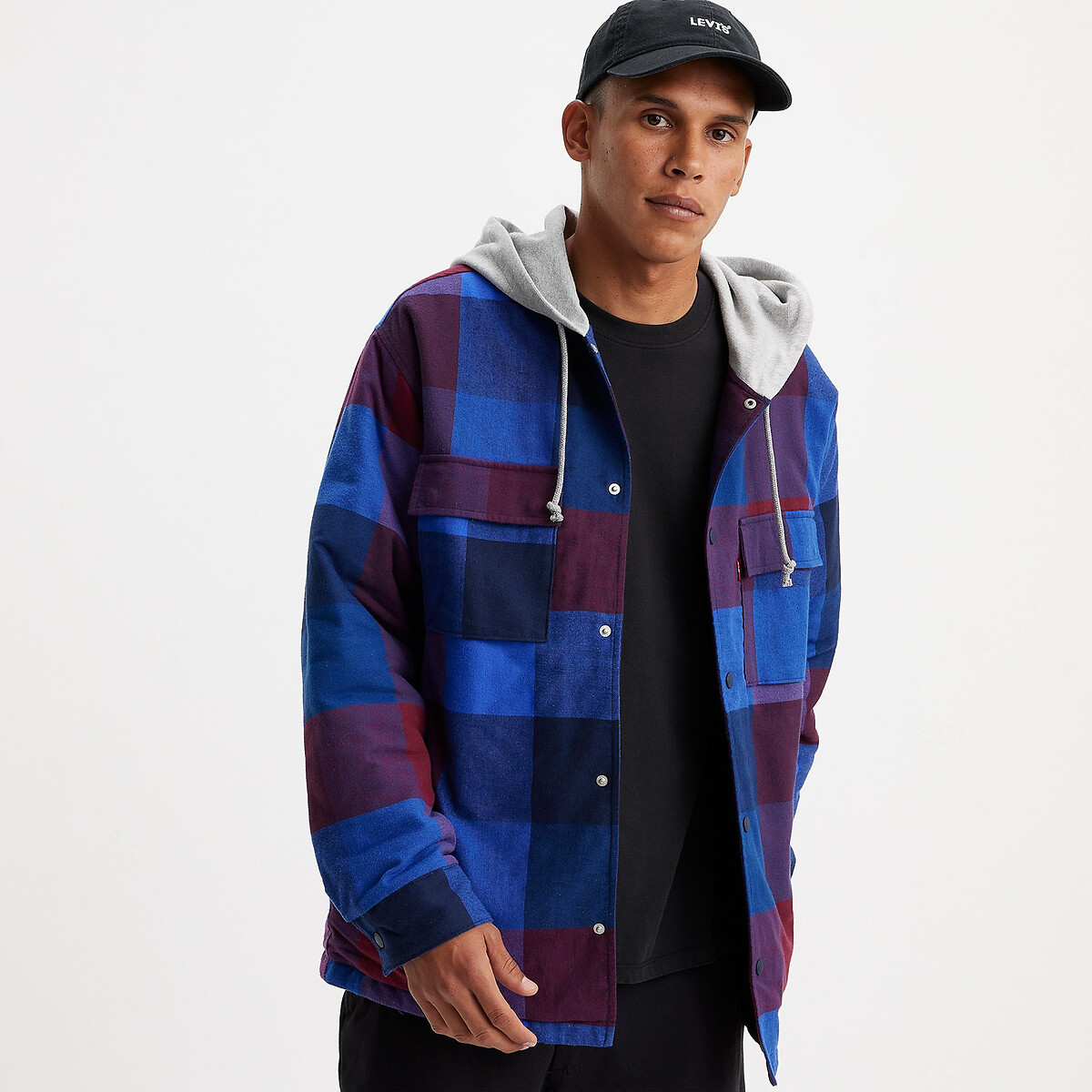 Jaqueta com capuz lisa da Levi's, 2 materiais