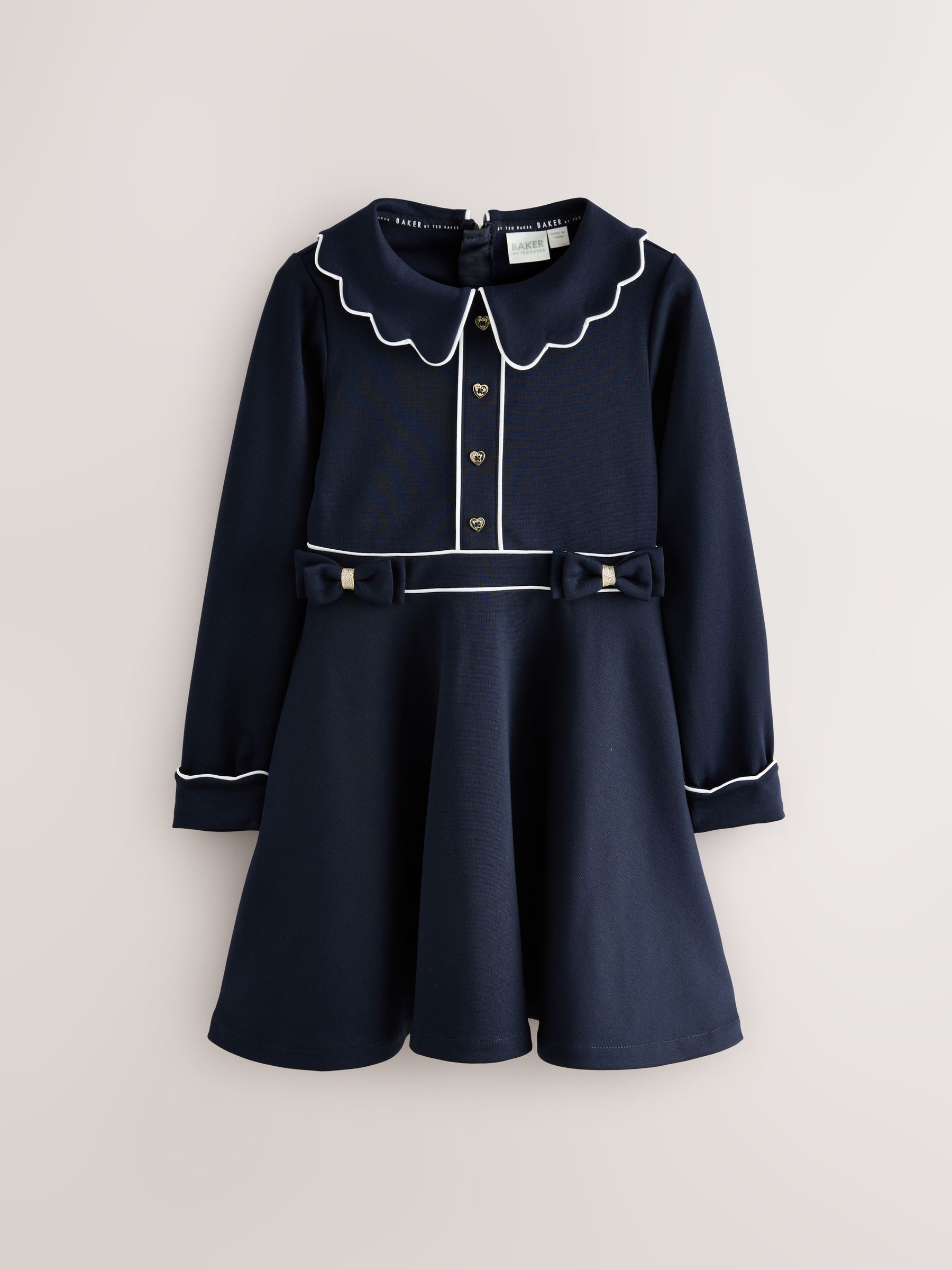 Baker by Ted Baker - Marineblauwe jurk van Ponte-stof met geschulpte rand en kraag