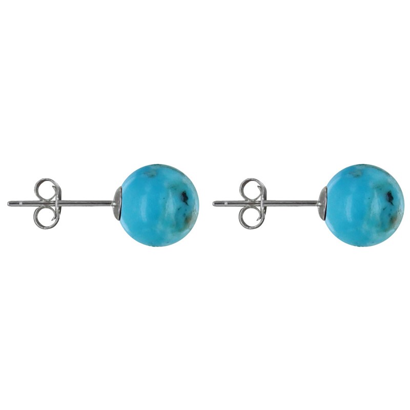 Boucles d'Oreilles Clou Argent et Perles de Turquoise 8 mm
