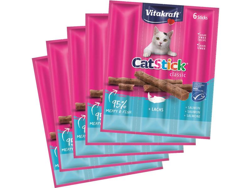 Vitakraft Katzen-Snack Cat-Stick mini Lachs MSC, 5 x 6 Stk. Futtermittel für Katzen