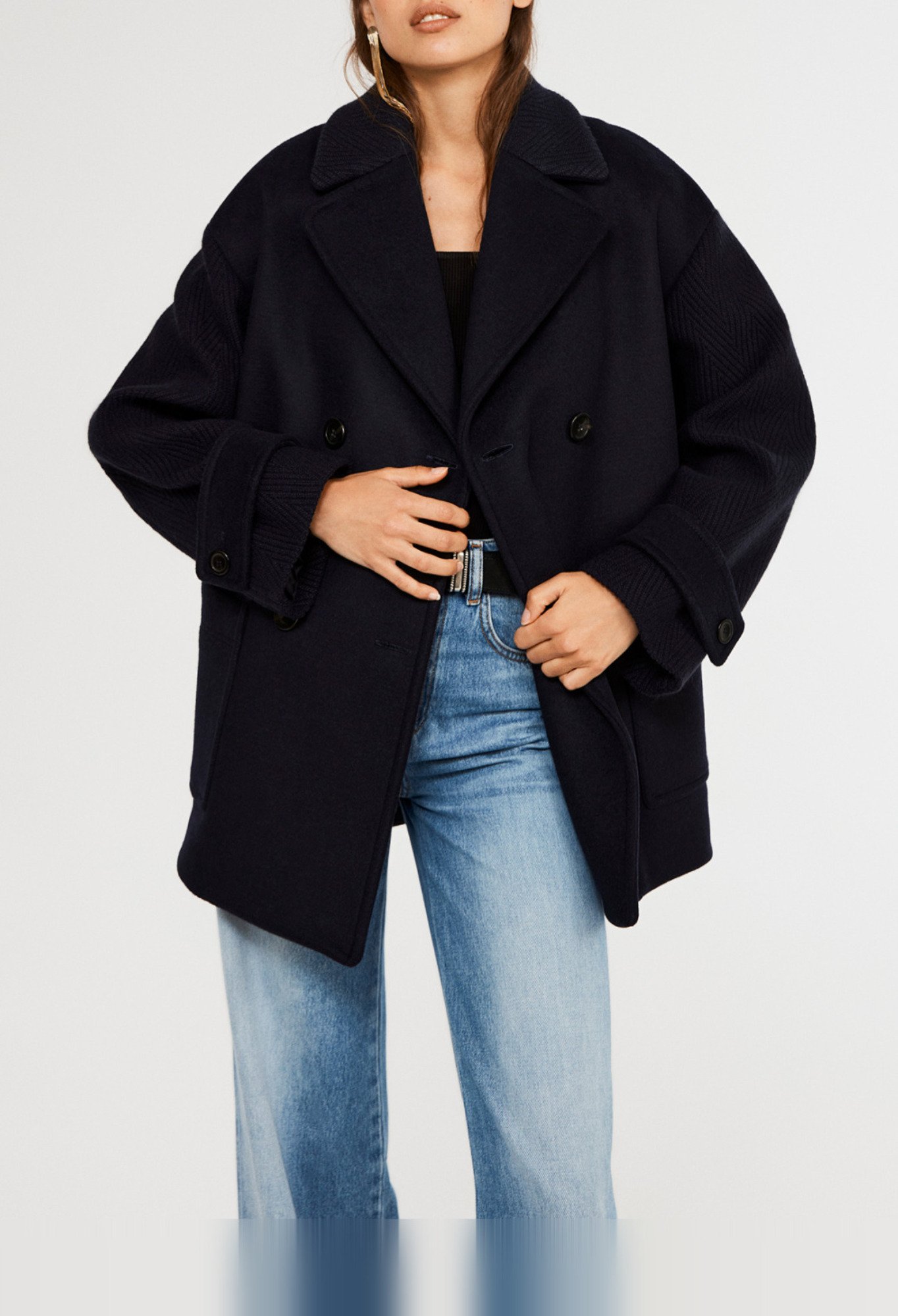 Manteau bi-mati&egrave;re en laine recyclee