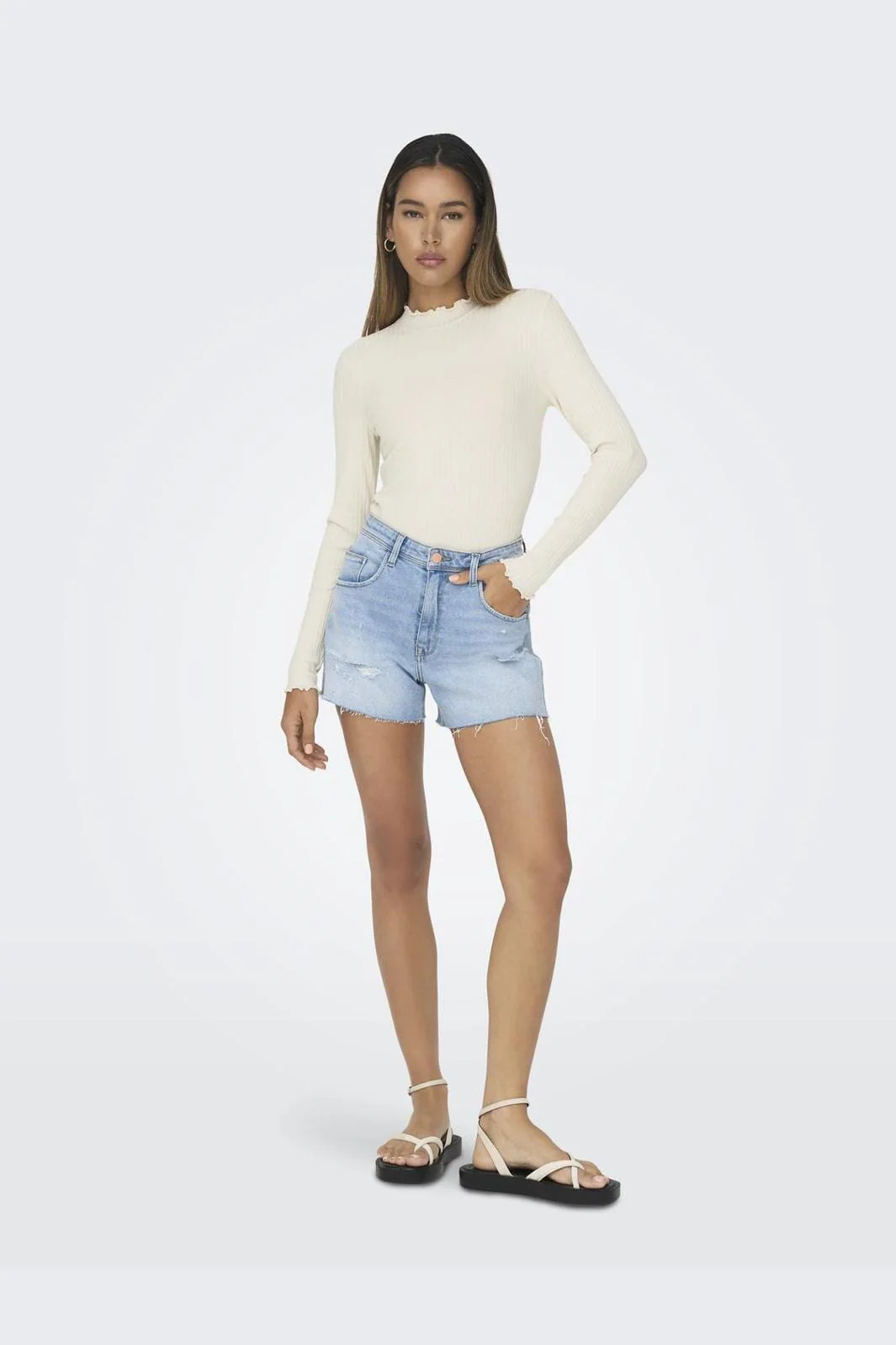 JDY Jdyfransiska Life L/S Hi-Nck Top Jr 4048245 whitecap gray