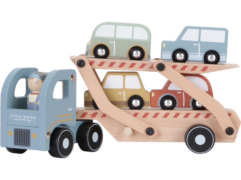 Little Dutch Spielzeugfahrzeug Holzlastwagen LKW-Spielzeug mit vier Fahrzeugen