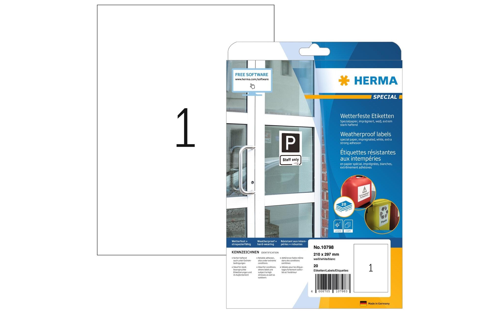 Outdoor-Etiketten 210 x 297 mm, 20 BlattWetterfeste Etiketten