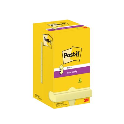 Post-it - Z-Notes Super Sticky, Couleur Jaune Canari - 76 mm x 76 mm - 90 feuilles/bloc - 12 blocs/paquet