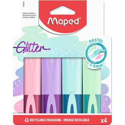 Maped Glitter - Pack de 4 surligneurs - couleurs pastel assorties