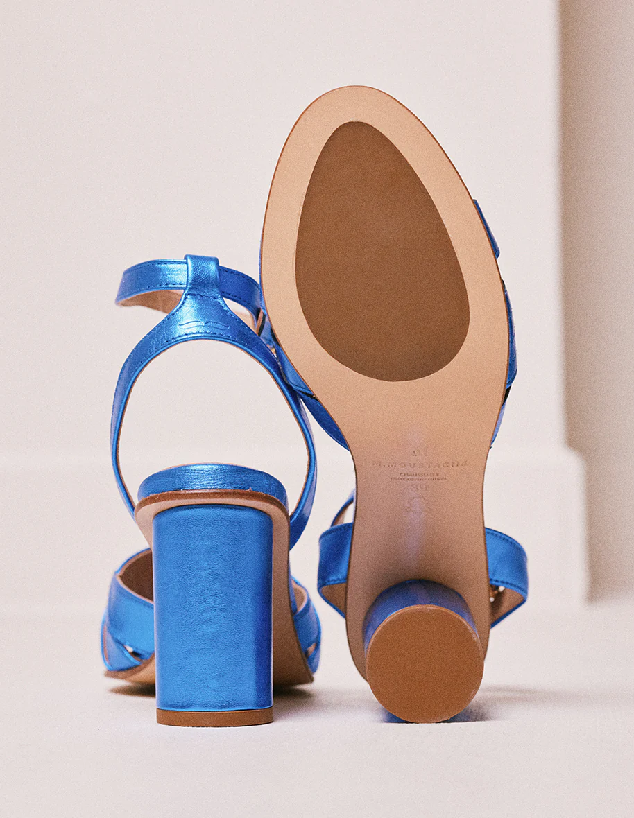 Sandales à talons Rebecca - Cuir métallisé bleu