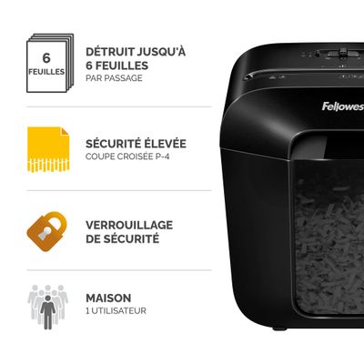 Fellowes Powershred LX25 - Destructeur de documents coupe croisée - 6 feuilles - Corbeille 11,5 litres