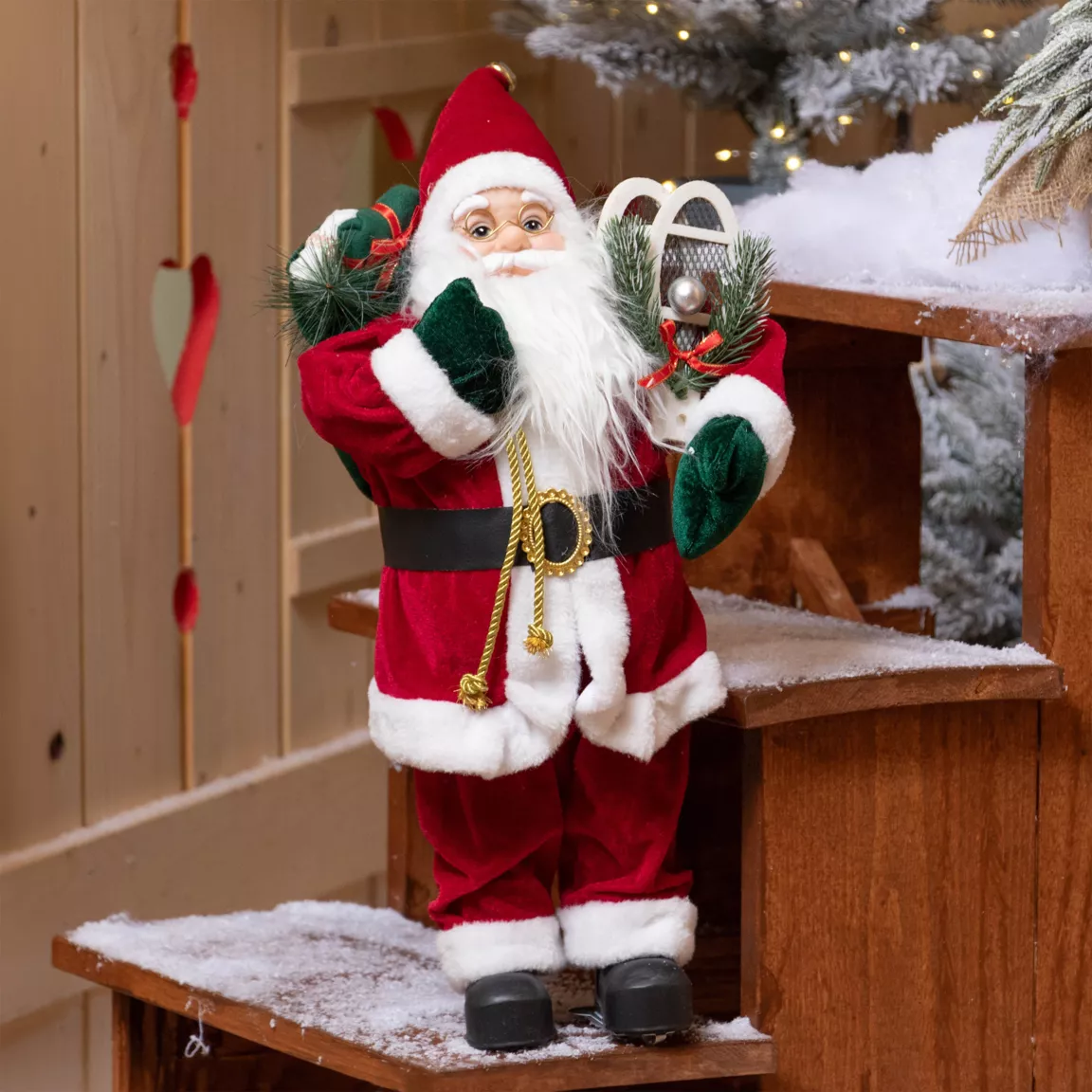 Père Noël traditionnel (H60 cm) Emile en raquette