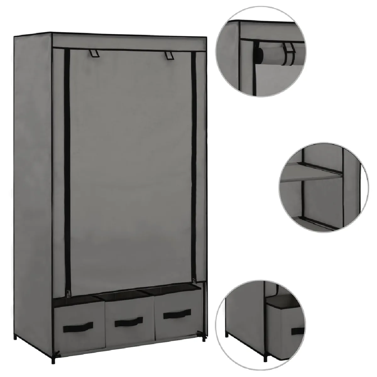 vidaXL Garde-robe Gris 87 x 49 x 159 cm Tissu