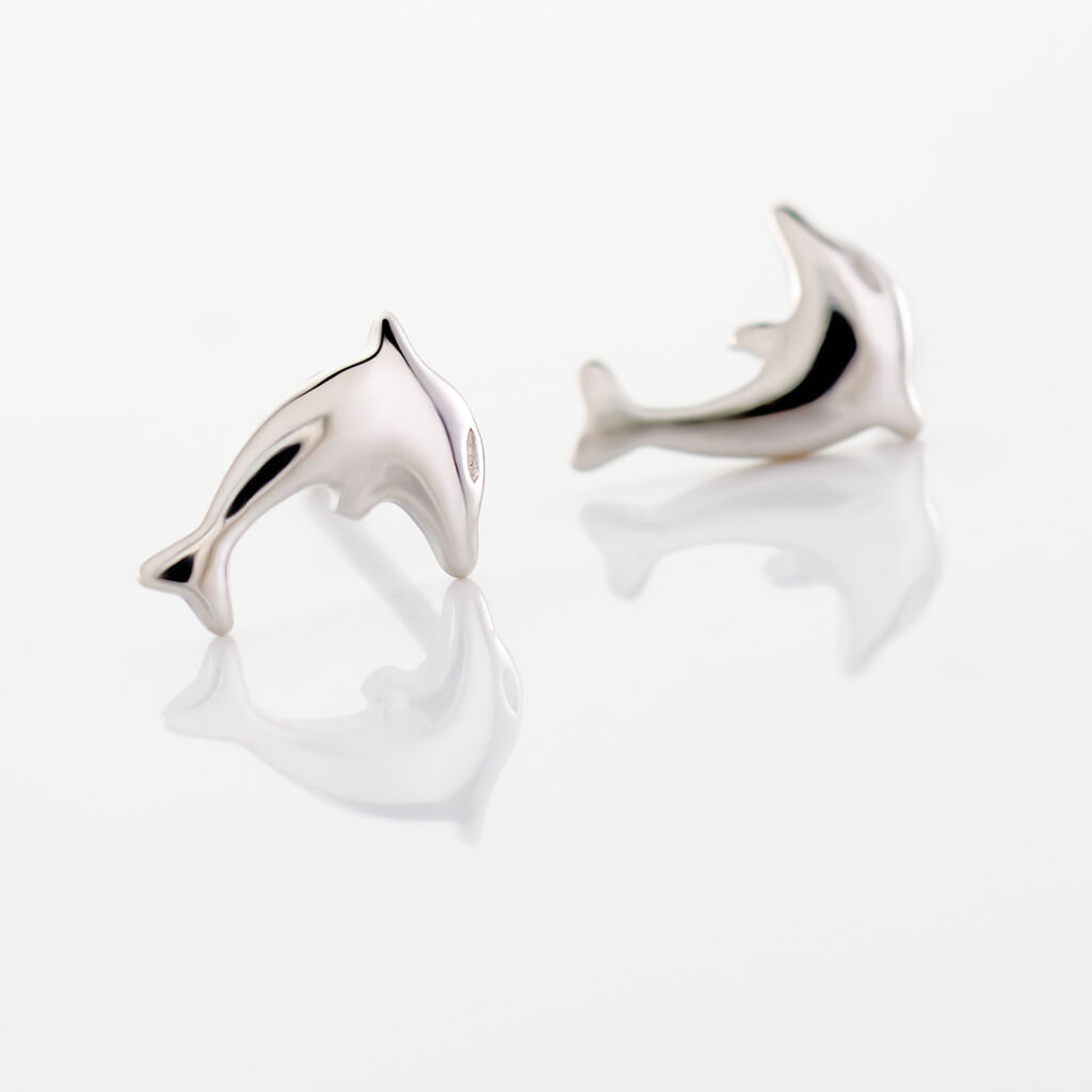 Boucles D'oreilles Puces Dauphinos Argent Blanc