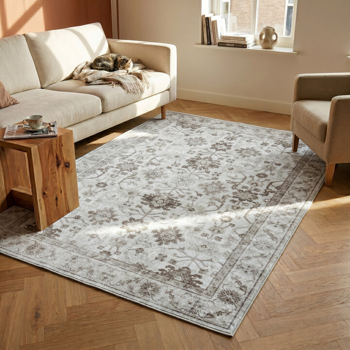 Vintage vloerkleed - Ember Oriental Taupe | OEKO-TEX & Wasbaar