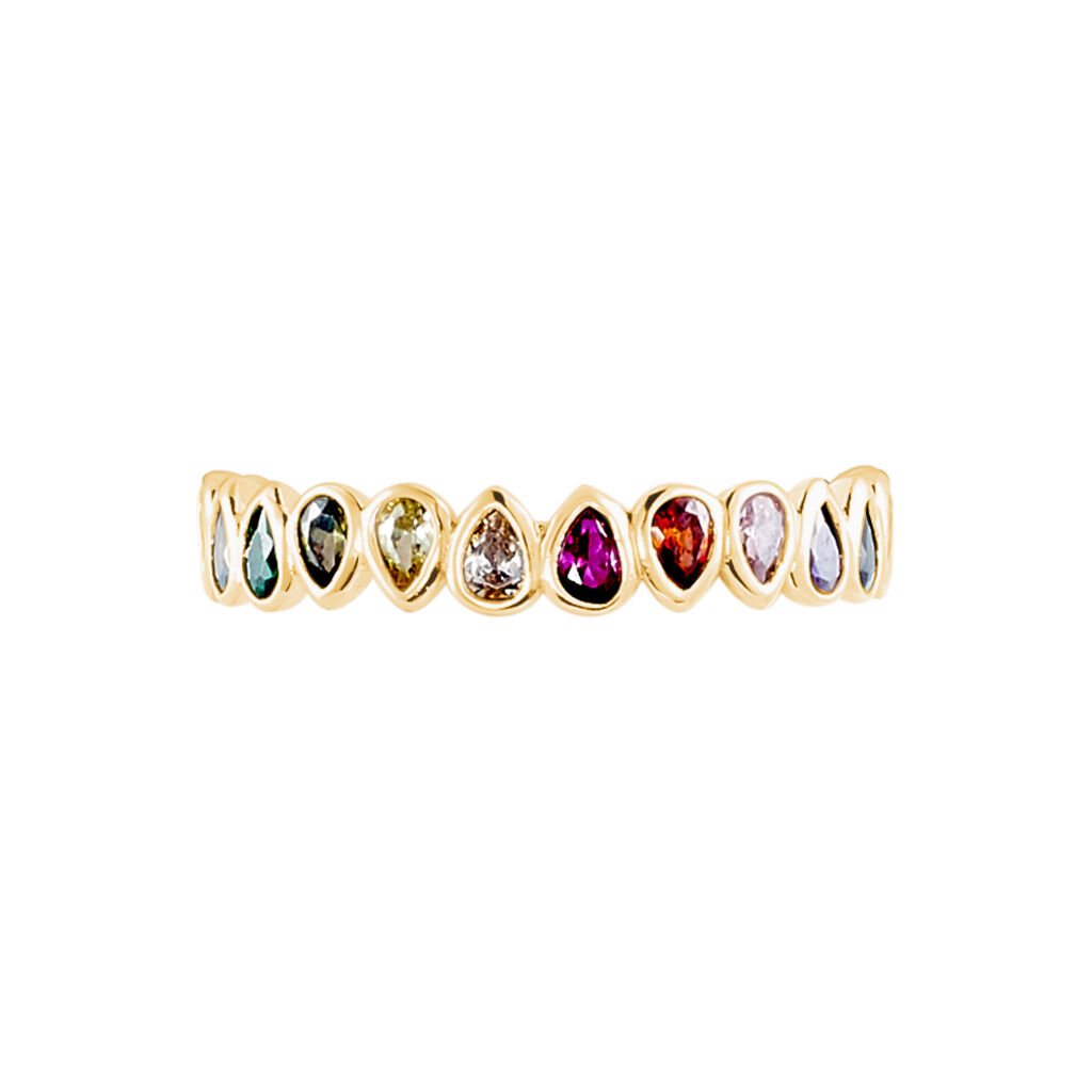 Bague Plaqué Or Jaune Ethem Anneau Pierres Multicolores