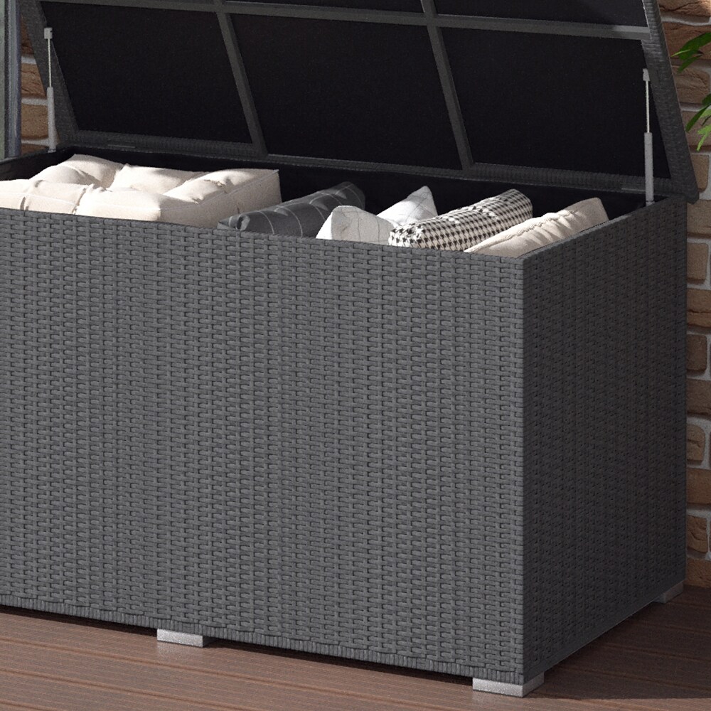 Oskar XXL Polyrattan Kissenbox 950L Auflagenbox Anthrazit Gartenbox Gartentruhe