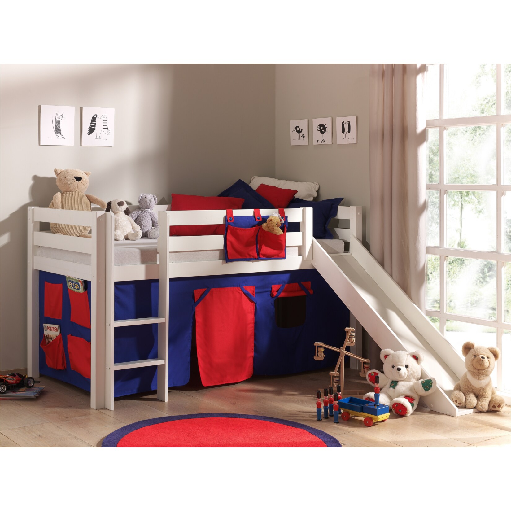 Vipack Spielbett Pino mit Rutsche und Textilset 