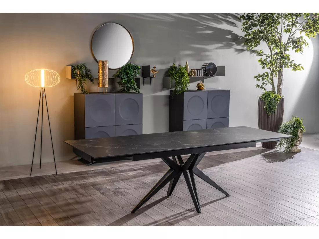 Match 2 Table extensible (160/240 x 90 cm) en Céramique Noire