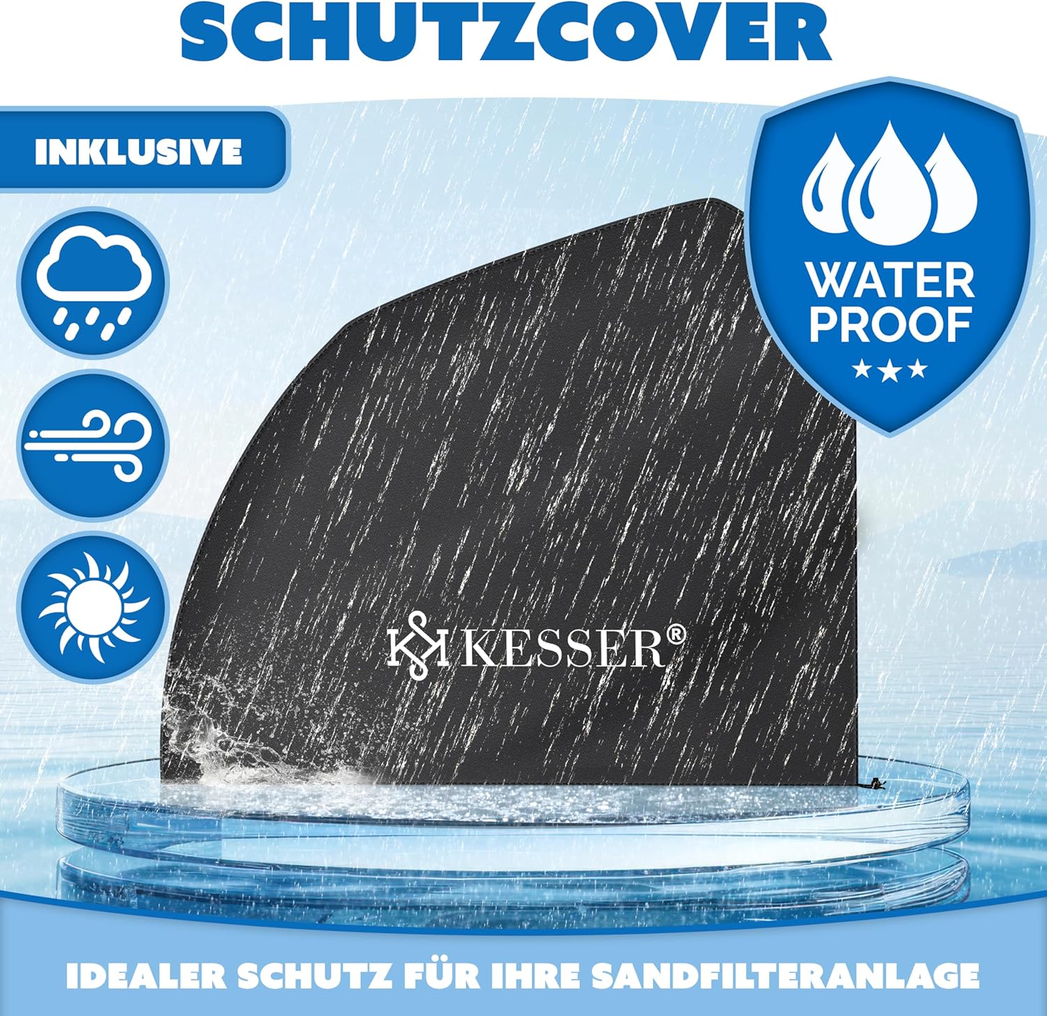 KESSER® Sandfilteranlage mit Pumpe & 1200g Filterbälle | Poolfilter 600W | Sandfilter für Pool 13200L/h Durchfluss | Tankvolumen bis 30kg Sand | 7-Wege Ventil mit Druckmanometer, Abdeckung & Zubehör