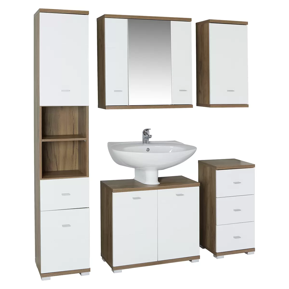 Waschbeckenunterschrank Bari dunkelbraun,weiss,schwarz,Eiche