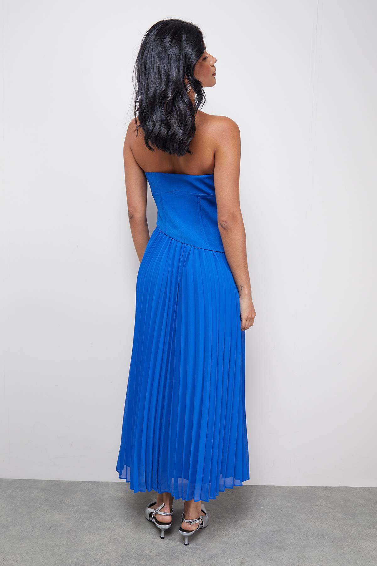 Warehouse Robe Midi En Mousseline Plissée À Bustier Bandeau
