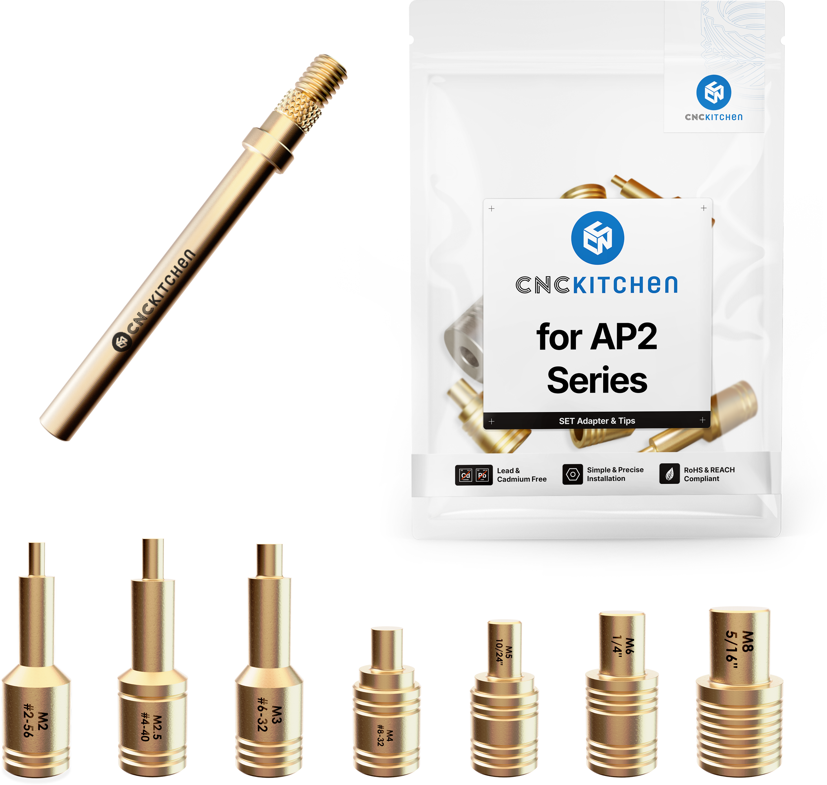 CNC Kitchen  Einschmelzhilfen + AP2 Adapter    Hochwertige Lötspitzen aus Messinglegierung inkl. Adapter