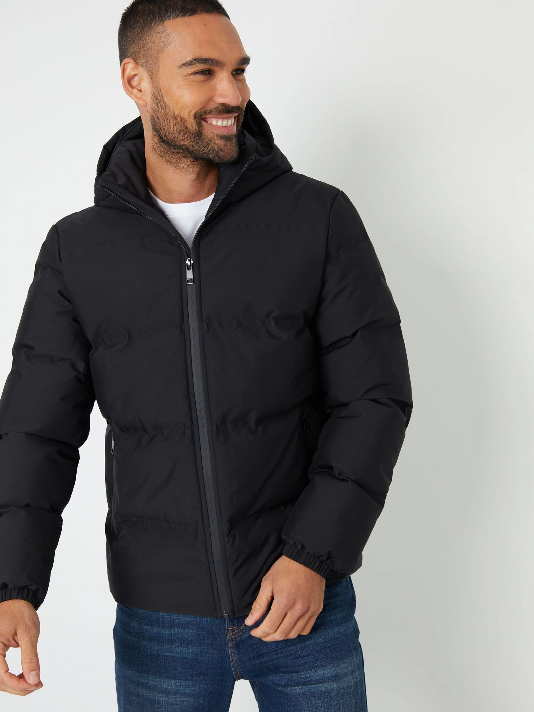 Zwart - Threadbare zwarte waterdichte pufferjas met capuchon