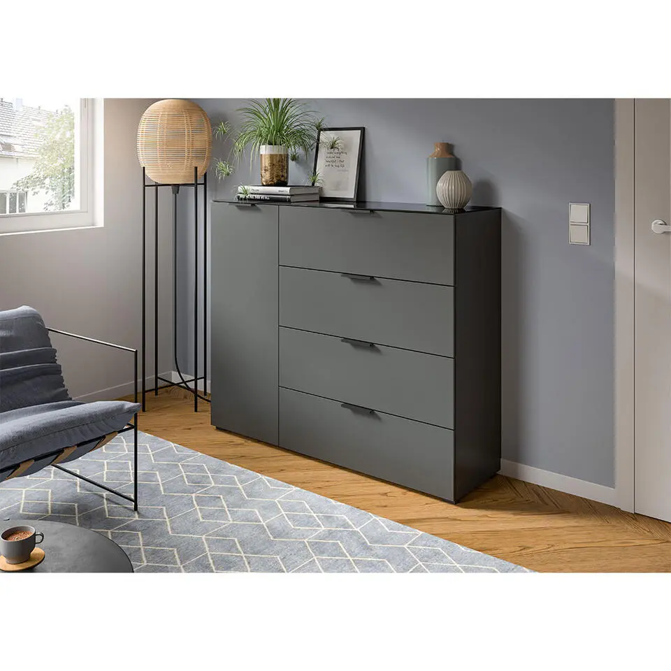 Hioshop Ray dressoir 4 laden 1 deur antraciet