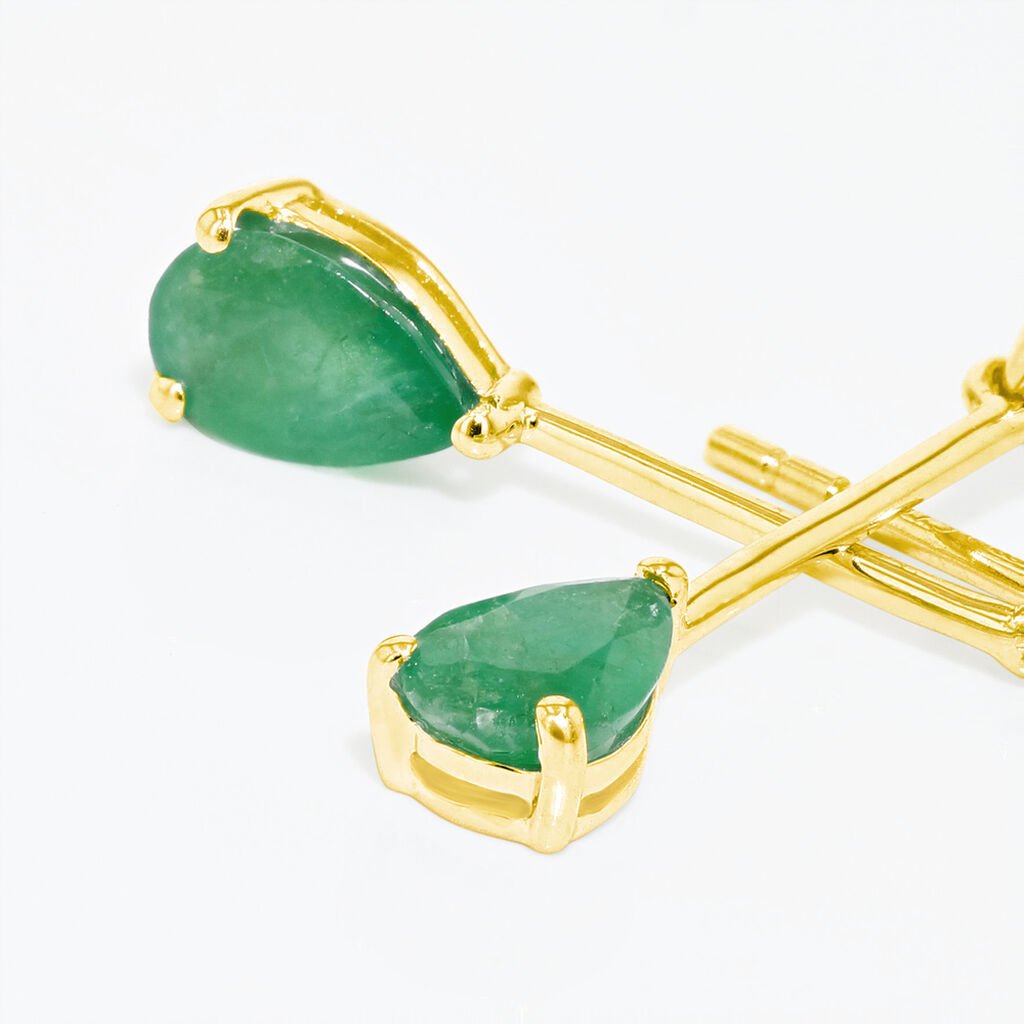 Boucles D'oreilles Pendantes Goutte Or Jaune Emeraude