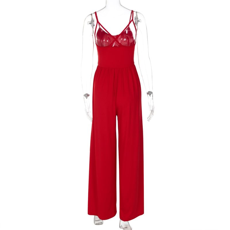 Sheparon - Spaghettibandjes jumpsuit met wijde pijpen