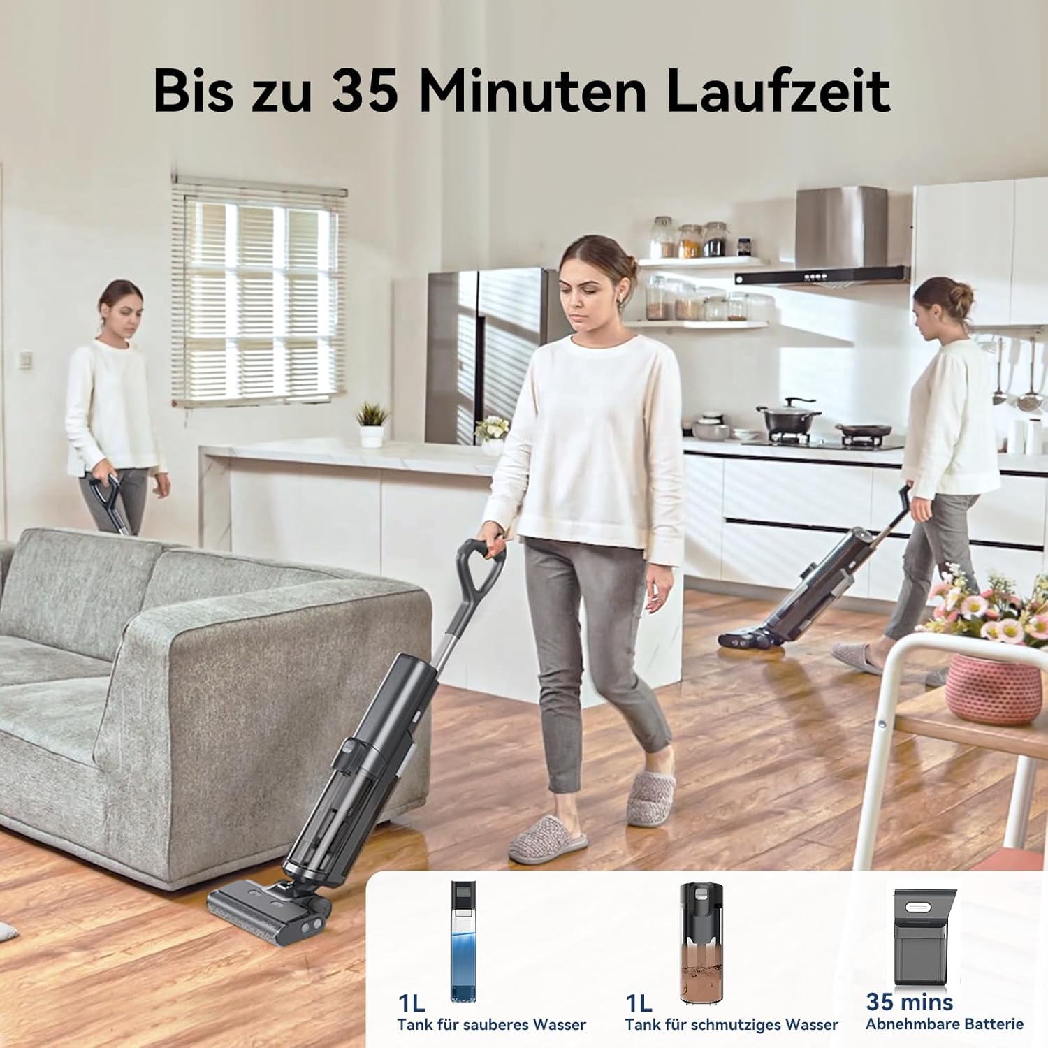 Proscenic F20A Nass-Trockensauger, Saugwischer Smart 3 in 1, Leichtgewicht, Leise, 2L Tank, Selbstreinigungs, LED-Display, Staubsauger mit Wischfunktion für Reinigen von klebrigem Schmutz, Hartböden