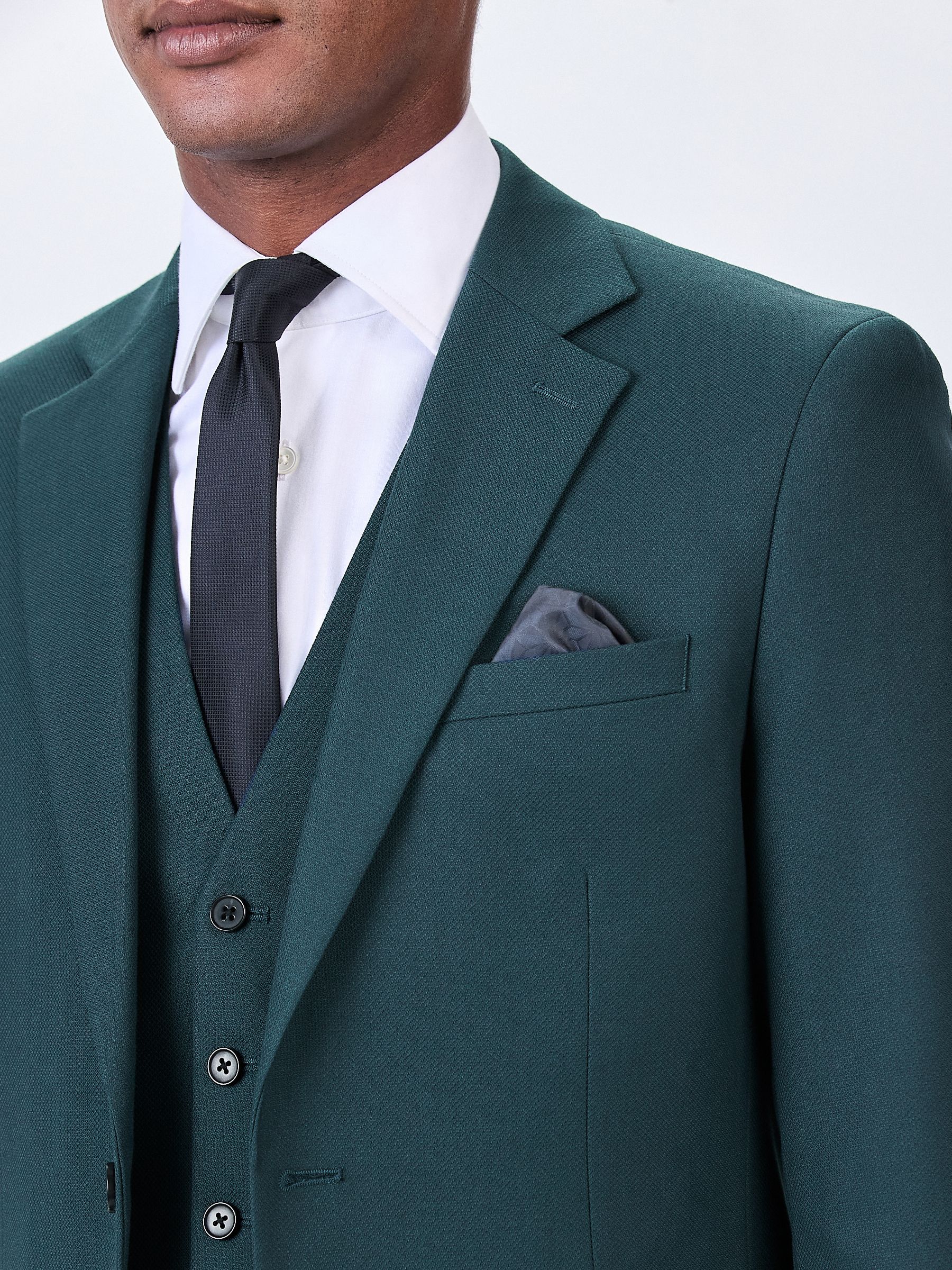 Blauwgroen - Slim Fit - Kostuum met textuur: colbert