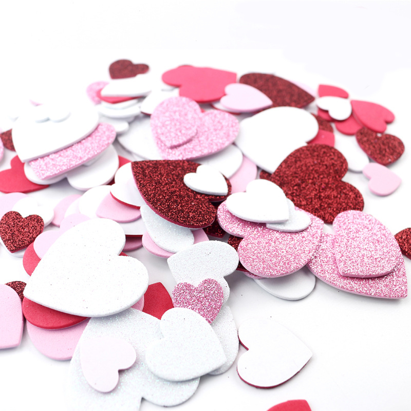 (60er Set) Glitzer Moosgummi Sticker Selbstklebende Bastel Aufkleber - Herzen