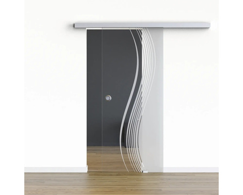 Pertura glazen schuifdeur complete set Glera Reflect 01 900x2050 mm rechtsdraaiend incl. Selir aluminium natuurbeslag, verzonken handgreep