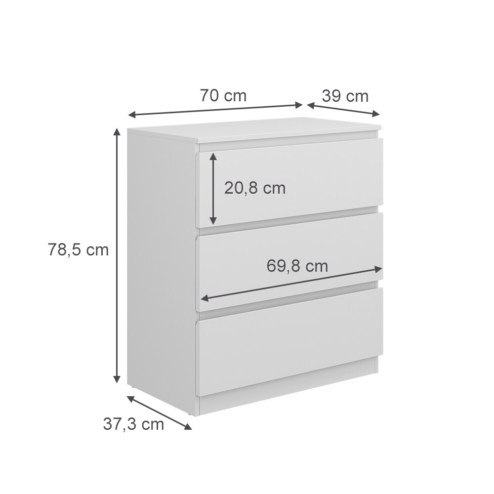 Vicco Kommode Calisto, Weiß 70 x 78,5 cm, mit 3 Schubfächer, Highboard, Schrank