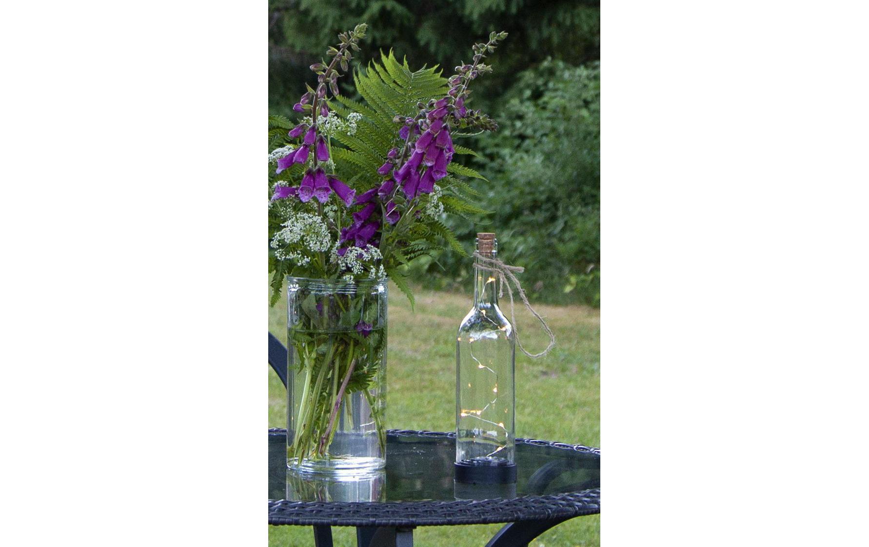 Laterne Solar Bottle, TransparentGlasflasche mit Lichterkette
