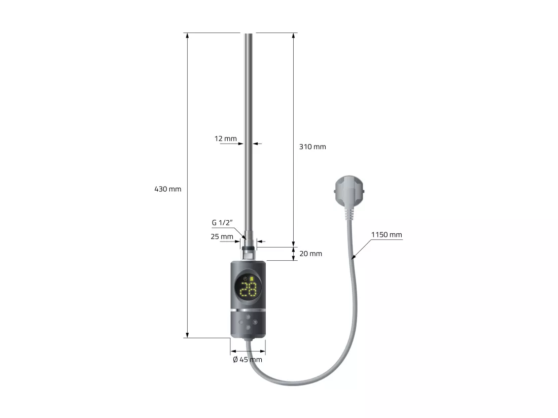 LuxeBath Radiateur électrique pour salle de bain Sahara 400x800 mm Anthracite raccord latéral courbé & thermostat 300W