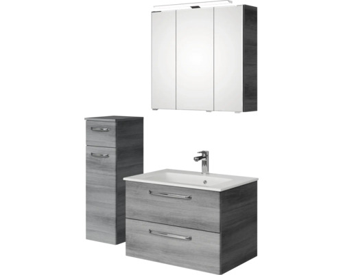 Pelipal Kumba badkamermeubelset, BxHxD 107 x 200 x 50 cm, grafiet getextureerde fronten, 4-delige set met mineraal gegoten wastafel en badmeubel, 99.770126191