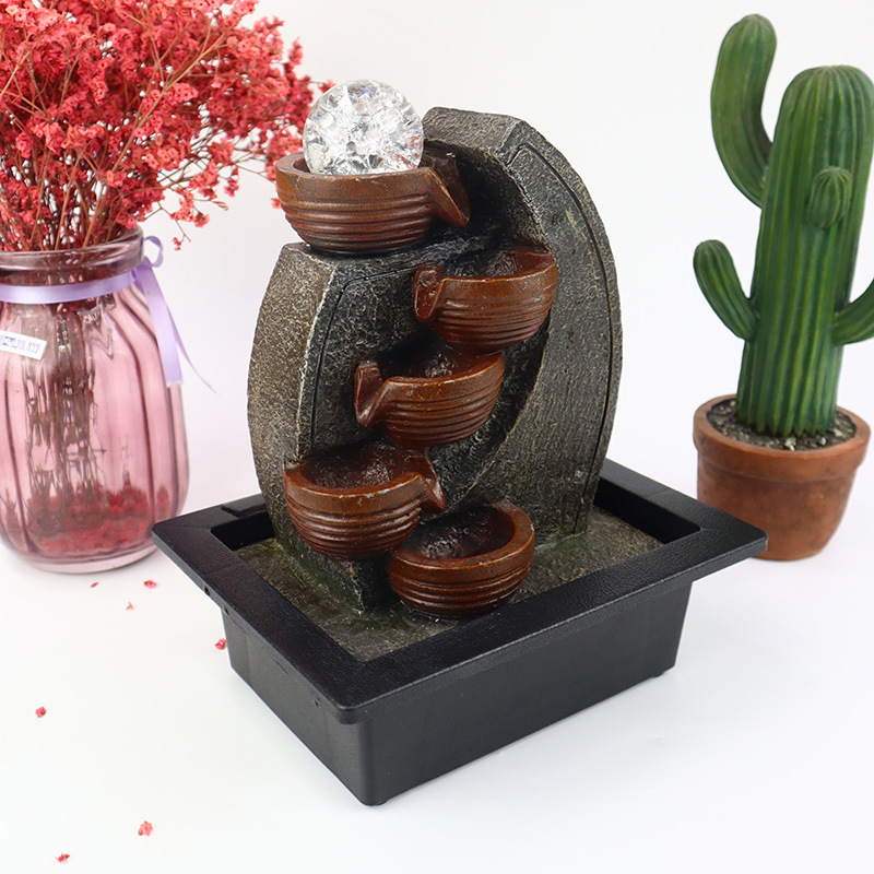 (27x23cm) LED Feng Shui Zimmerbrunnen Home Deko Wasserspiel Beleuchtung mit Glas Kugel