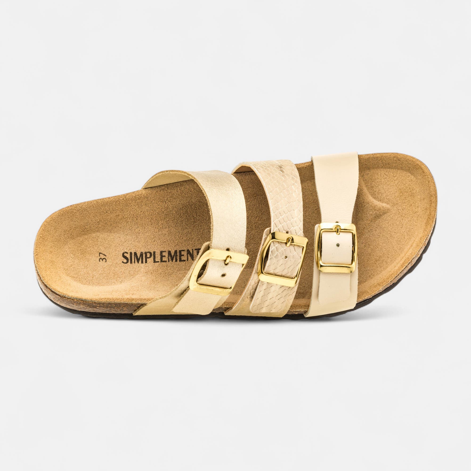 Mules semelle liège Femme en cuir or