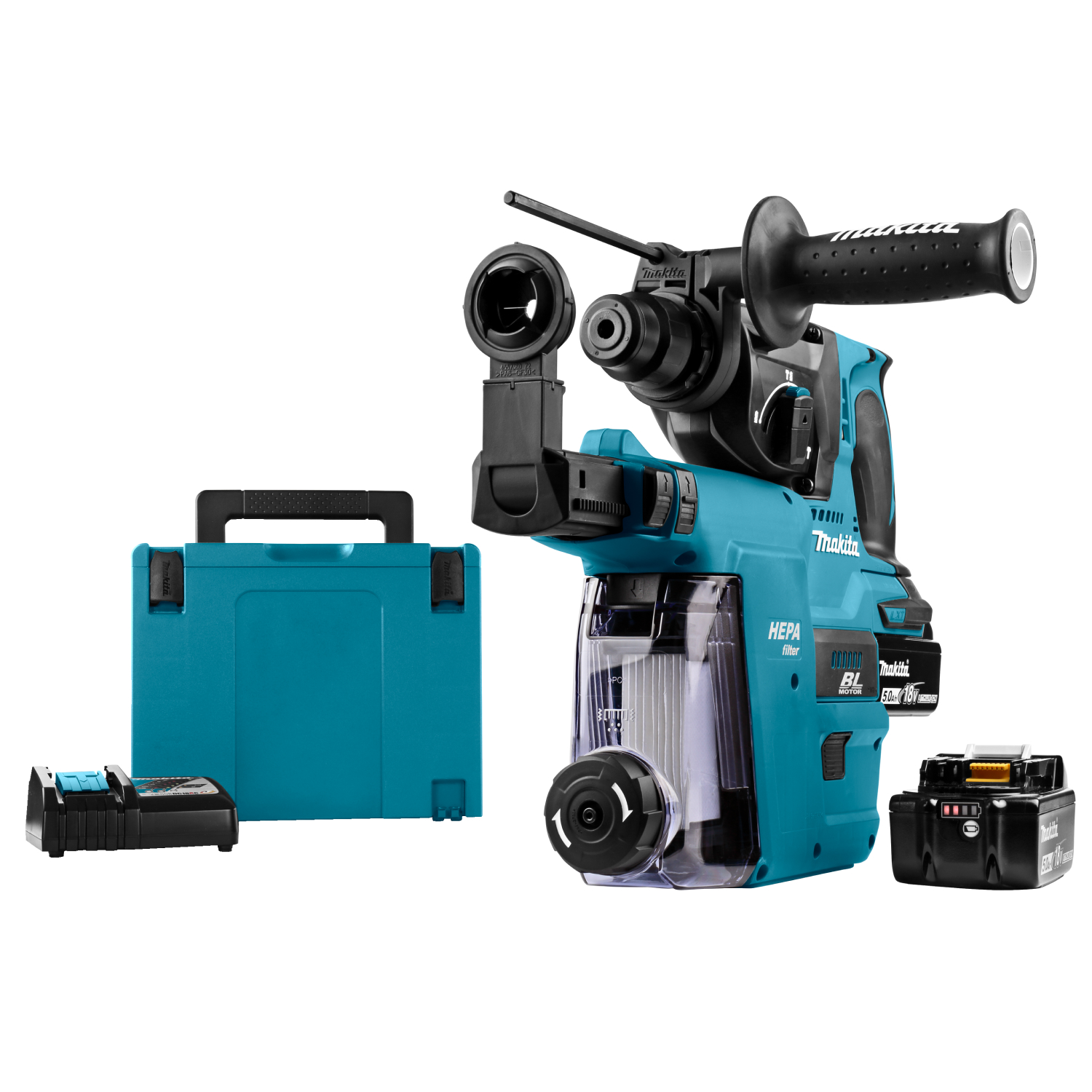 Makita DHR242RTJW 18V Li-Ion SDS-Plus accu combihamer incl. stofafzuiging set (2x 5,0Ah) in Mbox - 24mm - koolborstelloos