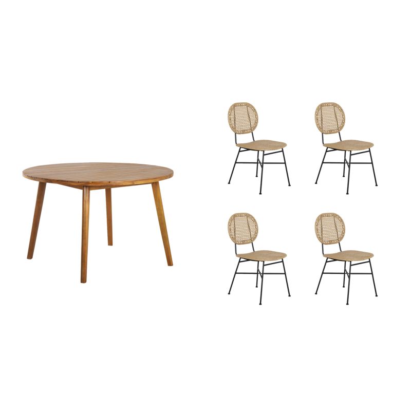 Ensemble table verone en bois d'acacia fsc et 4 chaises de jardin